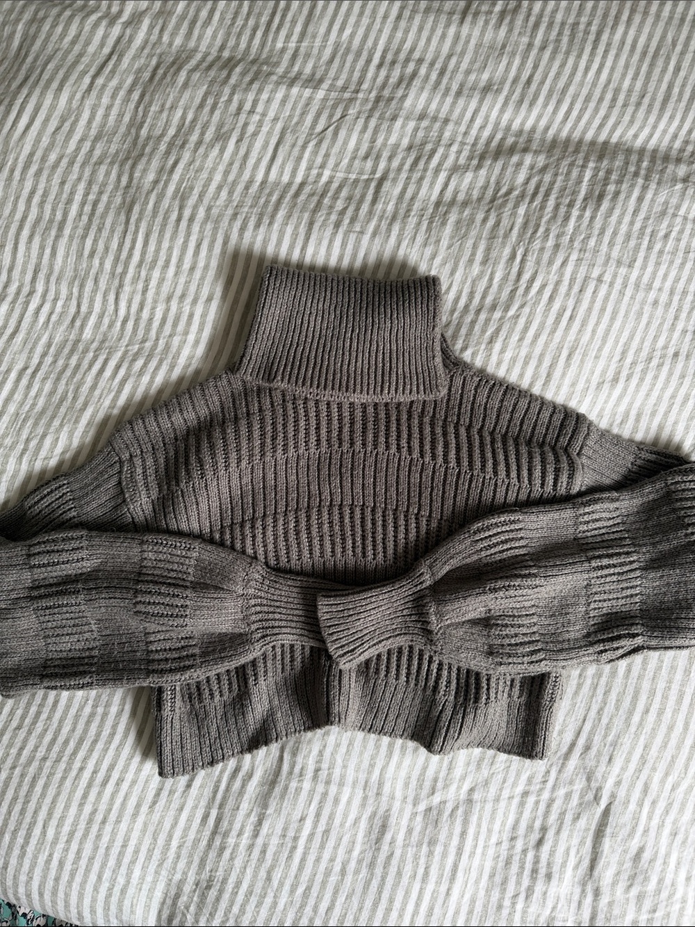 Urban Outfitters Cropped Ribbed Turtleneck Sweater in Taupe Gray